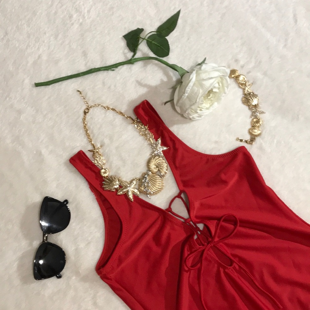 Red one piece bathing suit